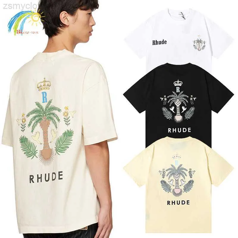 メンズTシャツココナッツツリークラウンパターンrhudeメンズカジュアルTシャツ女性