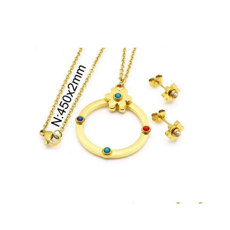 Örhängen halsband rostfritt stål björnar smycken set krage pendientes de oso conunto joyas droppleverans set dh5rx