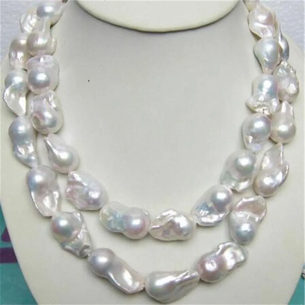 Enorme 15-28 mm mer du sud prawdziwy Collier de Perles Baroques Blanches 35 Pouces313a