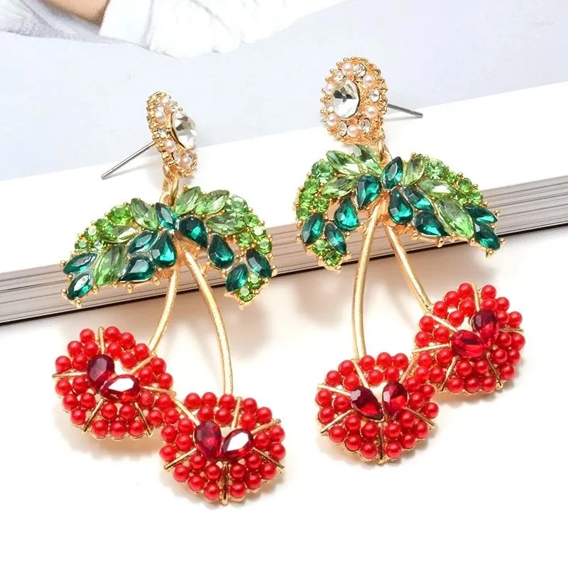 Brincos dangle Summer Summer Crystal Fruit Drop For Women Bijoux Cherry Cherry