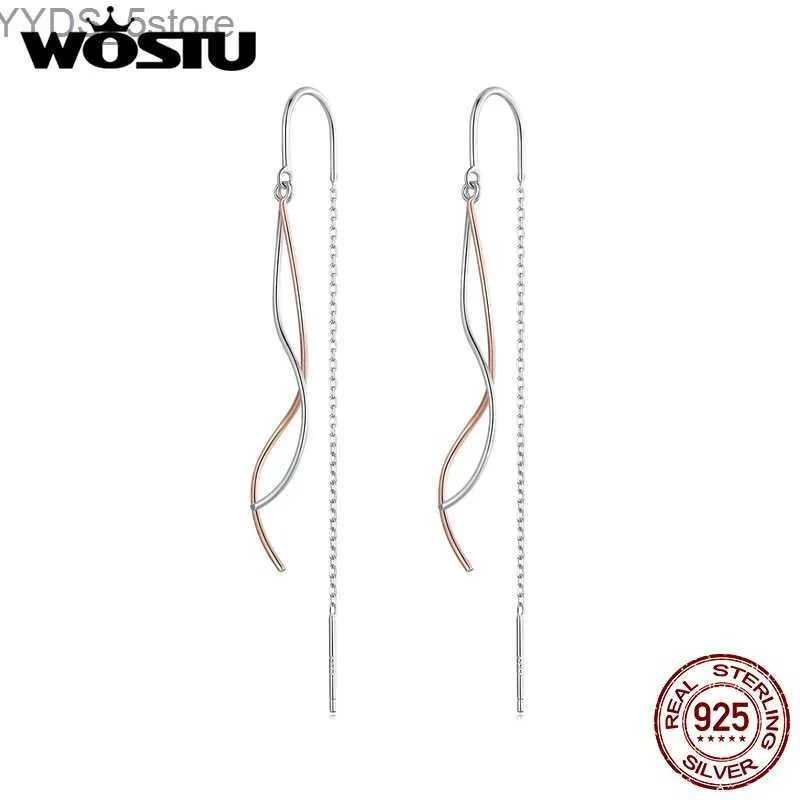 Stud Wostu Long Tassel Ear Thread örhängen Kvinnor Dröminerade 925 Sterling Silver Rose Gold Två-ton studörhängen enkel juvelär gåva YQ231107