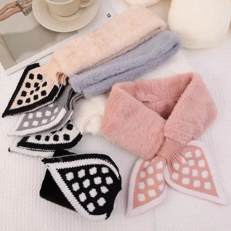 Scarves Cross Polka Dot Scarf Winter Windproof Autumn Warm Knitted Cute Girl Women Fashion Casual Thick Neck Collar Plush