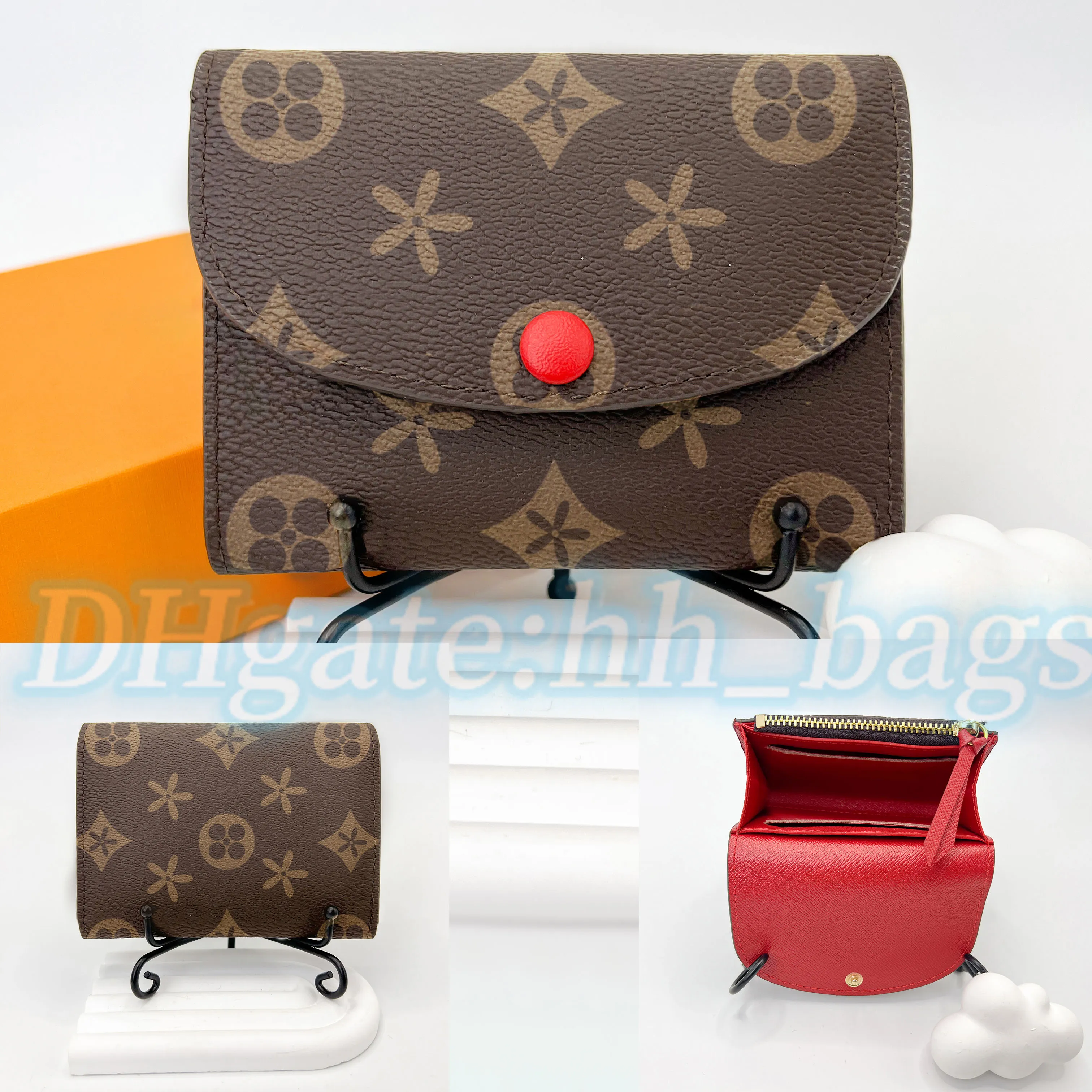 M41939 Rosalie Coin Purse 지갑 카드 홀더 Keychain Luxurys 디자이너 남성 코인 Pouchr 여자 카드 소지자 진정한 가죽 검은 지갑 카드 슬롯 키 슬롯 핸드백