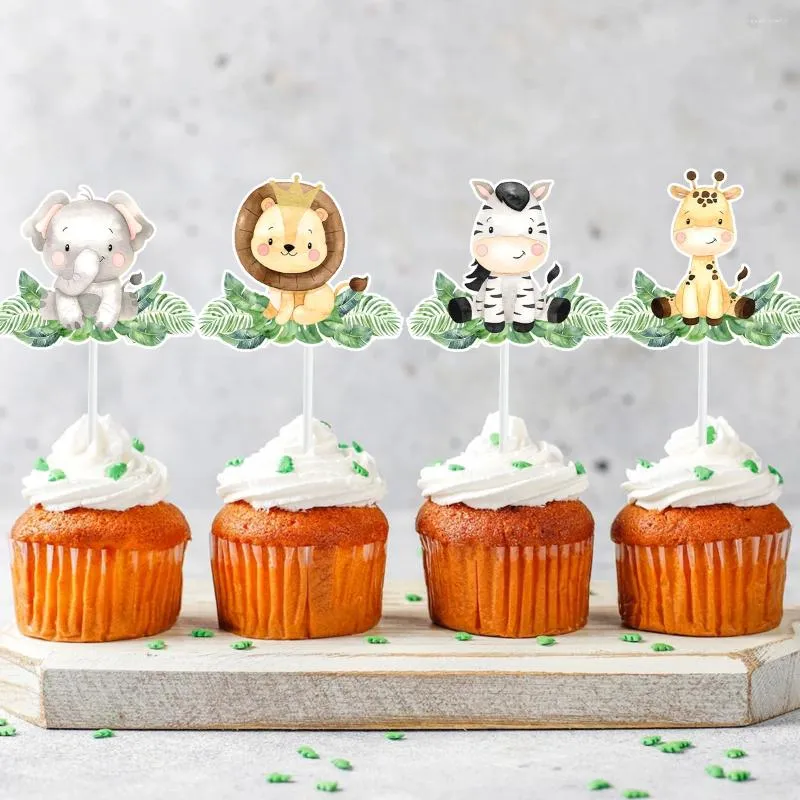 Festliga leveranser baby shower safari djungel djur tema cupcake toppers skog födelsedagsfest för barn och vuxna dekoratio