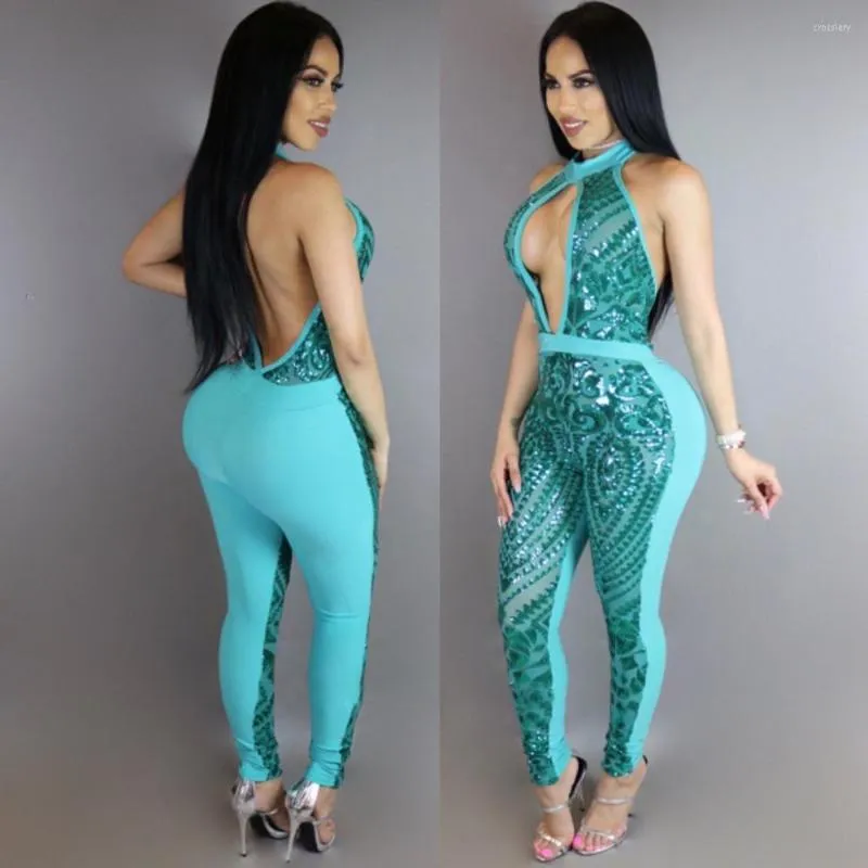 Women's Jumpsuits AHVIT Back Hollow Out Sleeveless Sexy Skinny Women Patchwork Nightclub Romper YDN299