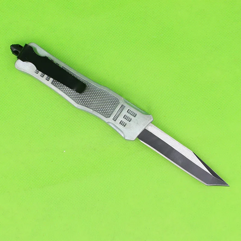 Oferta specjalna Srebrny 7-calowy 616 Mini Automatyczny Nóż Tactical 440C Czarny + Drut Drawing Blade Zinnko-aluminium Uchwyt EDC Kieszonkowe Noże