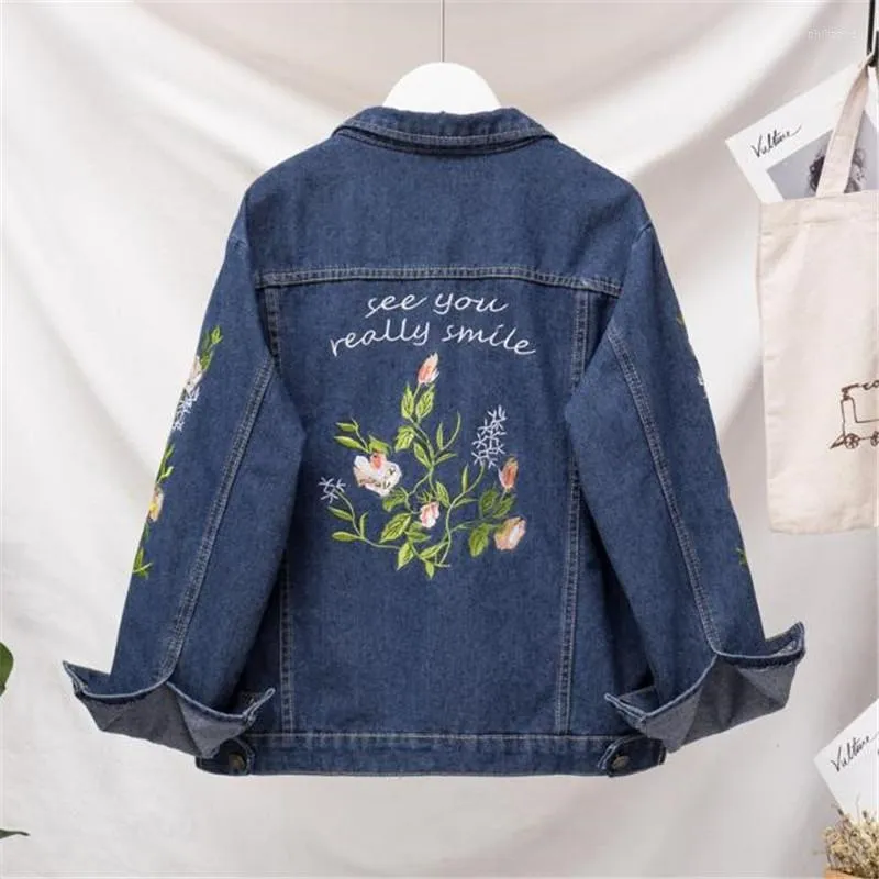 Damesjassen 2023 herfst dames denim jas met lange mouwen bloemen vrouwelijk vintage casual Jean bomber jas outswear 5xl