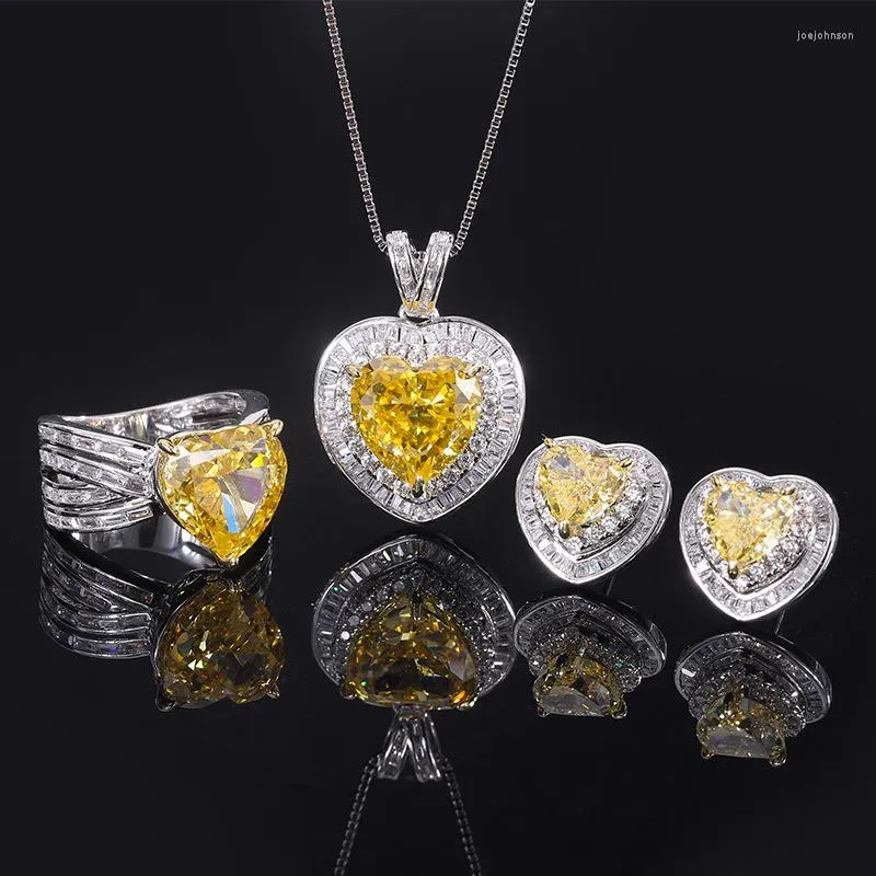Çember Küpeler Orijinal Gerçek Mücevherler S925 Gümüş Örgü Kırmızı Moda Dokusu Yüksek Karbon Sarı Elmas Kadın Seti Ana Taş 12