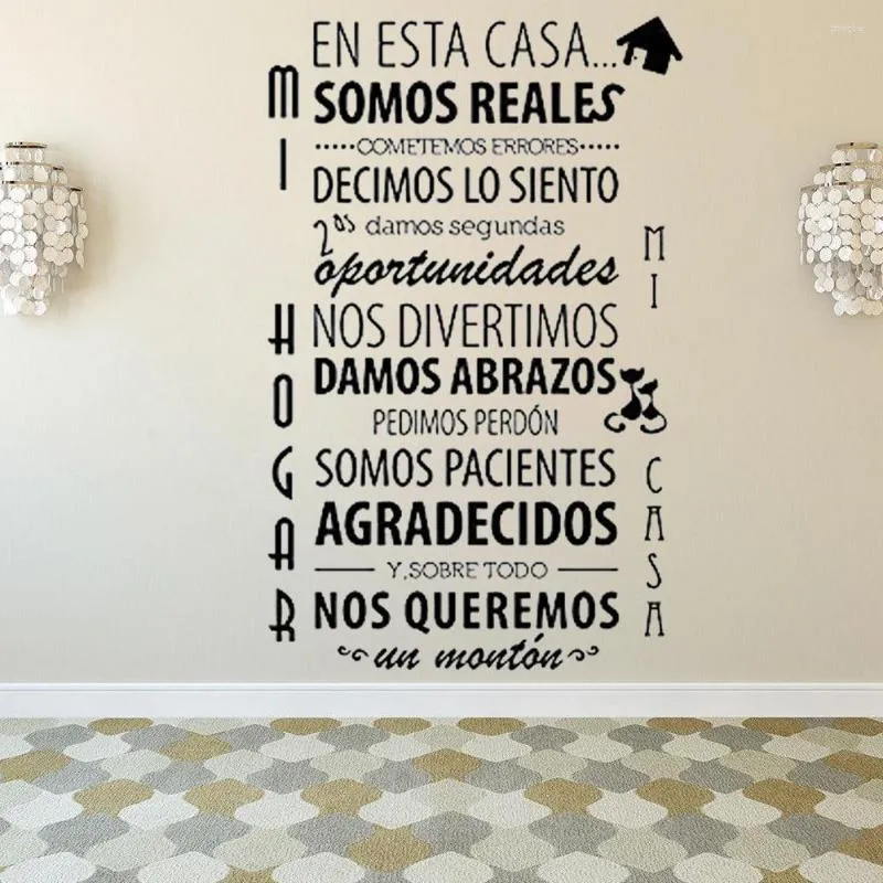 Väggklistermärken spanska en esta casa citerar konstdekor ord bokstäver svarta borttagbara dekaler vardagsrum sovrum väggmålning ru2001
