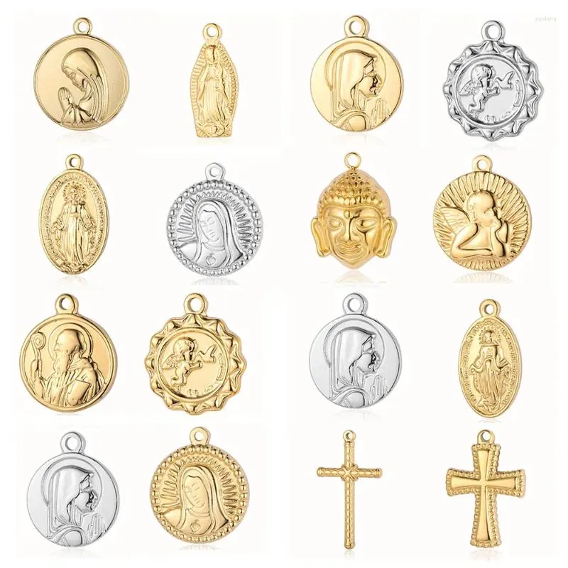 Charms 3pcs/Lot Virgin Mary Angel Mirror wypolerowane 316 Stal nierdzewna DIY Charm Religijny Bóg Jezus Cross Buddha Naszyjnik