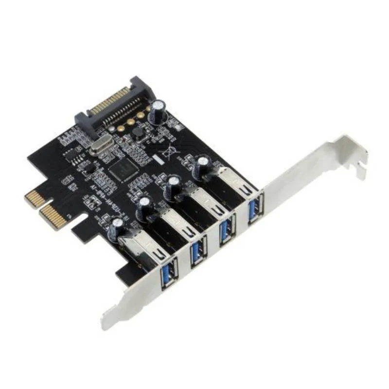 Freeshipping PROMOTION! Hot 4 Port SuperSpeed USB 30 PCI Express Controller Card Adapter 15 pin SATA Power Connector Low Profile Ensfb