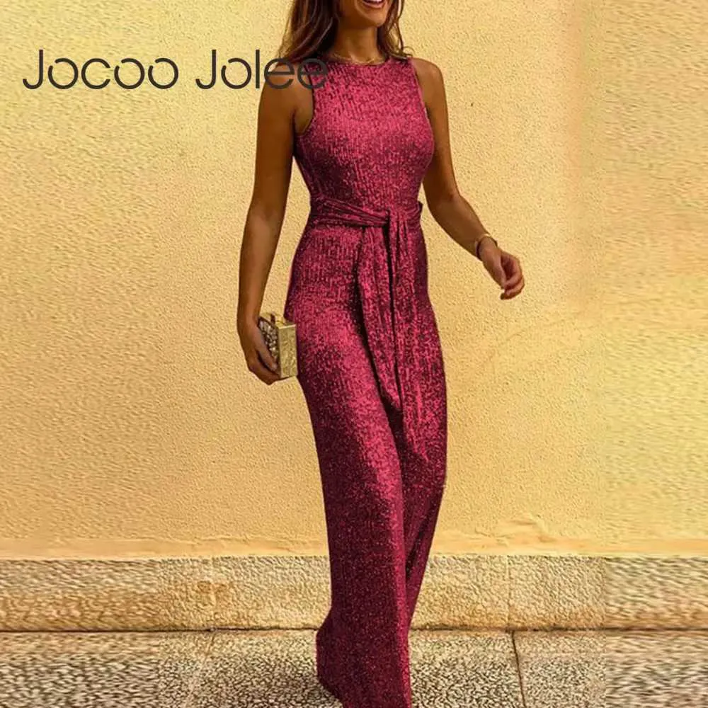 Women's Jumpsuits Rompers Women Elegant Sleeveless Sequin Glitter Shiny Jumpsuit Trousers Wide Leg Pants Sexy Slim Fit Backless Jumpsuit Romper Overalls