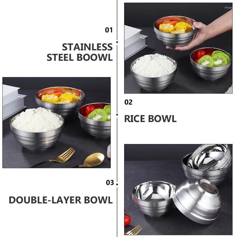 Schüsseln 2 Stück Mikrowellenbehälter Reisschüssel Koreanische Ramen Große Große Pho Suppe Runder Salat Edelstahl