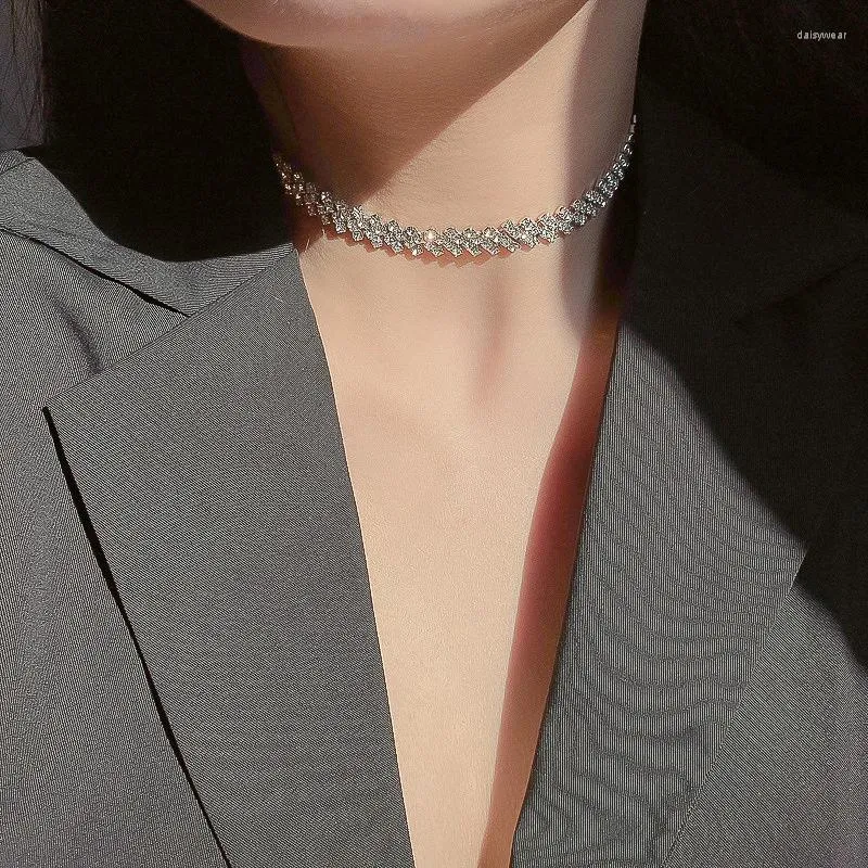 Choker Simple Full Diamond Necklace Collar Japanese Korean Personlig CLAVICLE CHEAN Fashion Jewelry Gift 2023