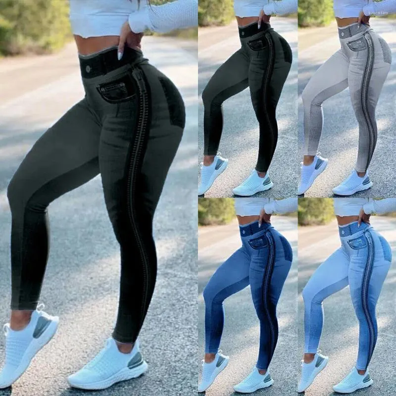 High Waist Faux Denim Jeans For Women Slim Fit Leggings Pants With Pockets  For Outdoor Sports And Casual Wear From Bounedary, $15.5