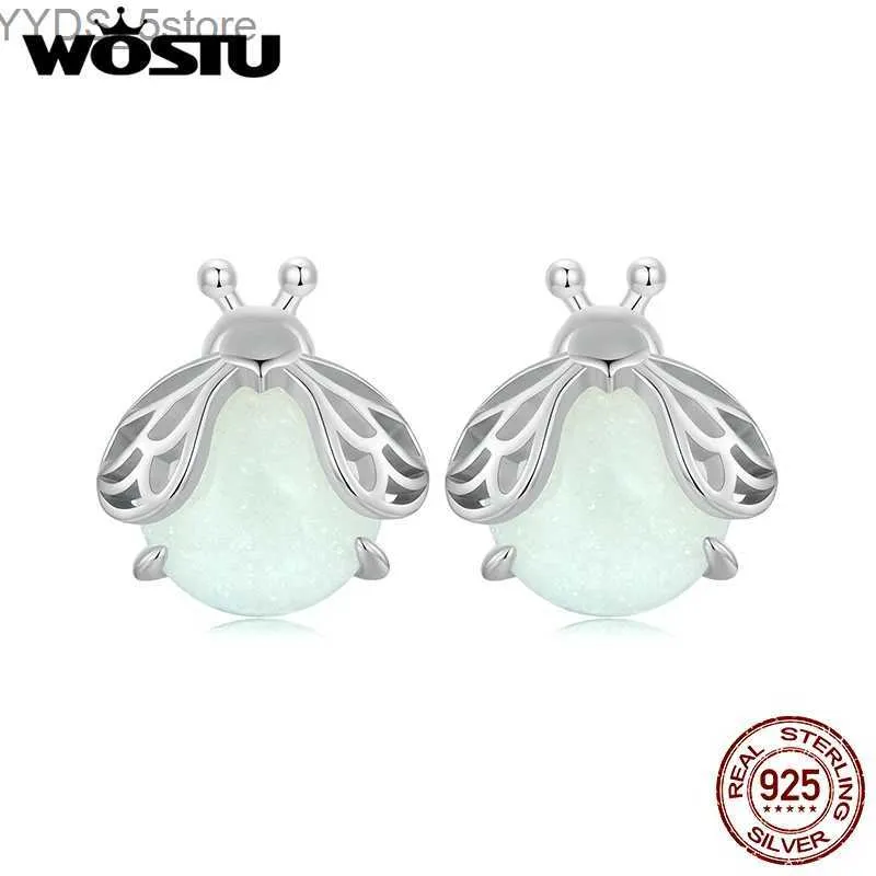 Stud WOSTU Small 925 Sterling Silver Firefly Stud Earrings For Women Luminous Stone Glow Insest Ear Clips pendientes Girl Party Gift YQ231107