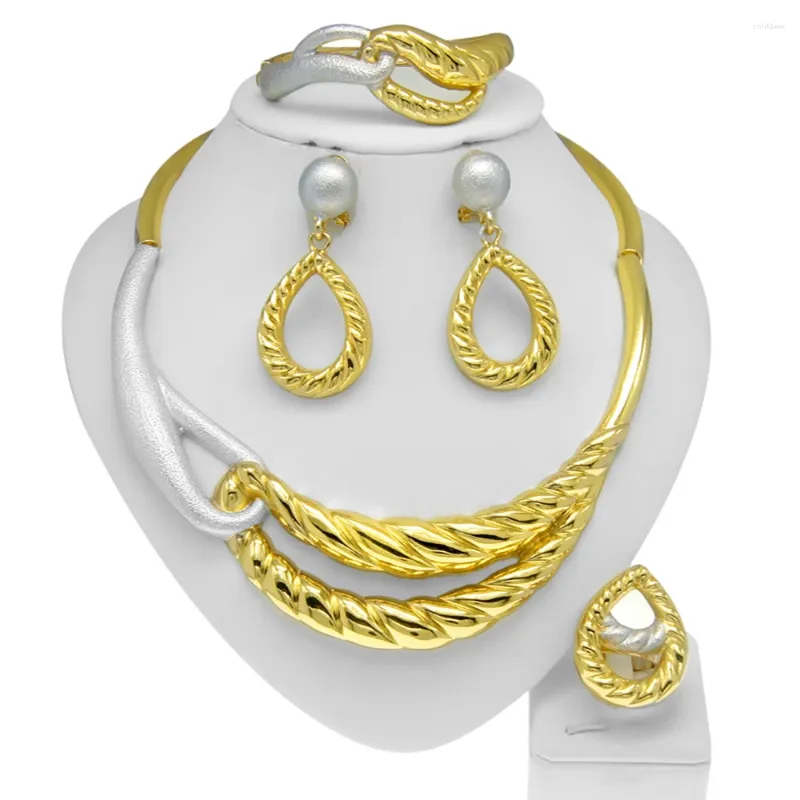 Ожерелье и серьги, комплект для женщин, вечерние танцевальные браслеты, кольцо в нигерийском стиле, высокое качество, итальянское 24 кг позолоченное