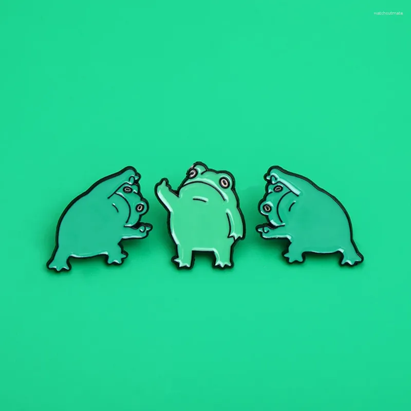 Broches exercício verde orgulhoso de sapo personalidade animal lapela pinos para mulheres meninas homens saco de pano mochila crachá jóias presente