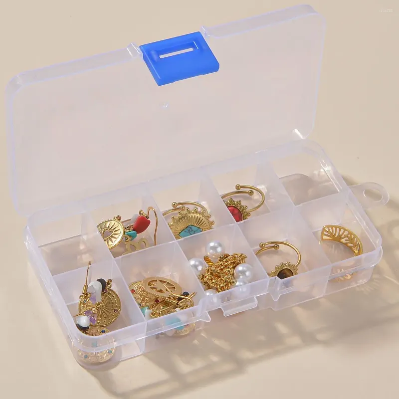 Smyckespåsar Portable Transparent förvaringslåda 10 rutnät Plastklara arrangör med täckning för örhängen skruv naglar delar
