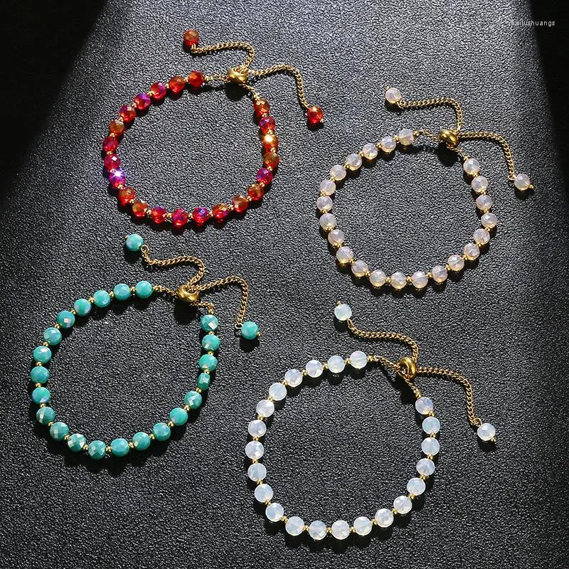 Bracelet Bijoux Imperméables Charme Femmes Cadeau Haute Qualité 6mm Rond Double Face Coupe Cristal Couleur AB Perles Brillantes Bracelet Réglable