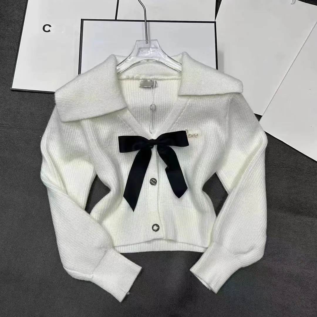 Designer French fashion Cardigan Bow sweater crew-neck letter fashion pattern cardigan for women