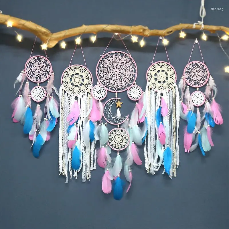 Decorative Figurines 5pcs/set Feathers Dream Catcher Handmade Wall Hanging Home Living Room Bedroom Garden Decoration (no Light And Wood