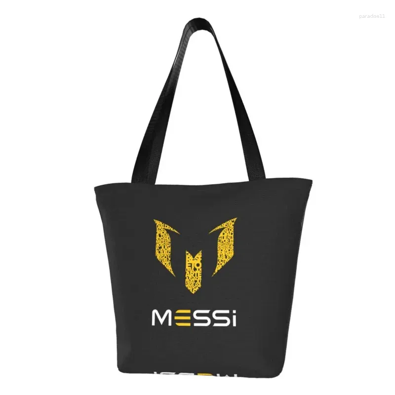 Bolsas de compras Bolsa de fútbol Messis reutilizable Mujeres Hombro Lienzo Tote Lavable Comestibles Shopper