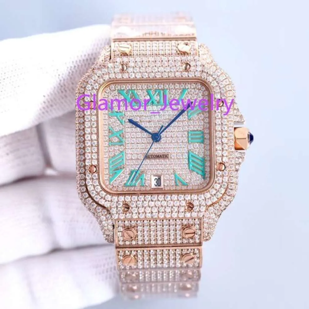 Lüks Moissanite Diamond Watch Buzlu Out Watch Designer Mens Erkekler İçin İzle Yüksek kaliteli montre otomatik hareket saatleri orologio. Montre de Luxe i40 bileklik