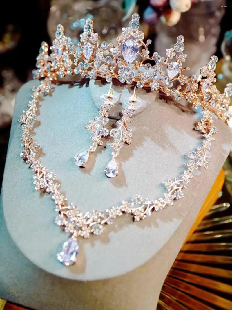 Комплект ожерелья и серег с блестящей циркониевой короной, модные вечерние, свадебные аксессуары для невесты, мозаика для будуара, из трех частей