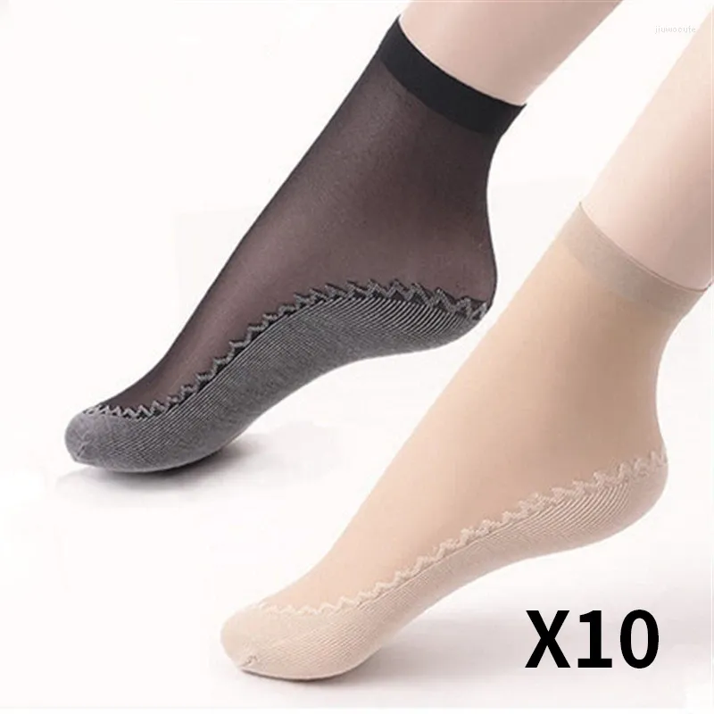 Chaussettes d'été Ultra-fines pour femmes, 20 pièces, 10 paires, décontractées, en soie, antidérapantes, épissure inférieure, transparentes, respirantes, en Nylon