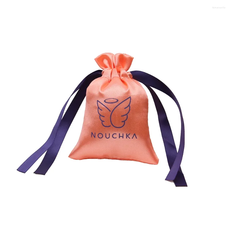 Smyckespåsar 100st CBRL Small Satin DrawString Pouch Presentväskor Anpassade peruk Hårbuntar Packing Bag