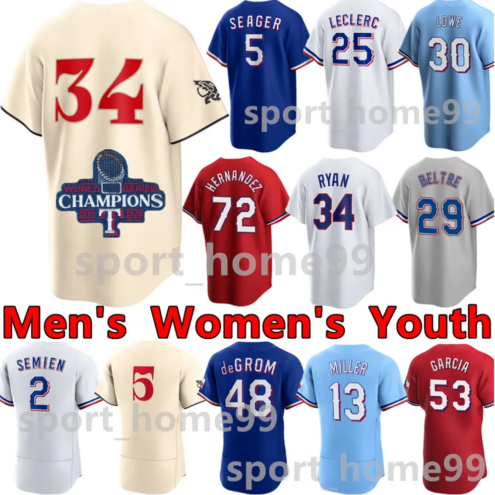 Custom 2024 البيسبول Jersey 53 Adolis Garcia 5 Corey Seager 2 Marcus Semien 30 Nathaniel Lowe 28 Jonah Heim 6 Josh Jung 47 Josh Smith 3 Leody Taveras 34 Nolan Ryan Jerseys