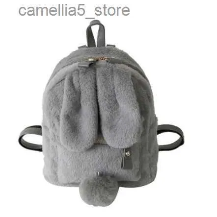 Mini Furry Fluffy Plush School Backpack With Rabbit Ear Design