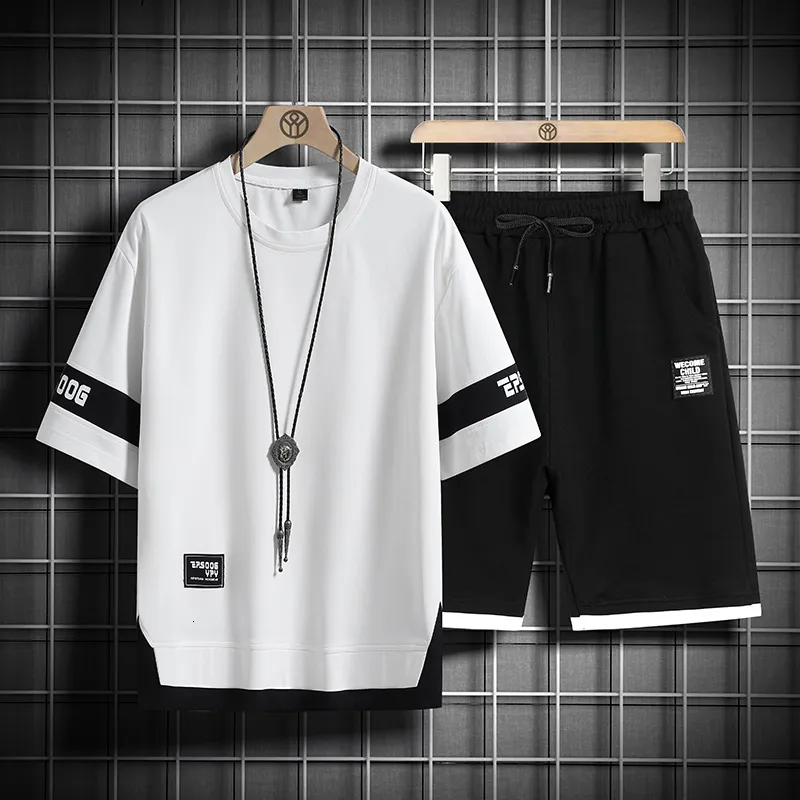 Męskie dresy 2023 Summer Black White Tracksuits for Mens Set Tleeves Tshirt Shorts Sportswear marka sportowa skafander z dużą ilością 5xl 230406