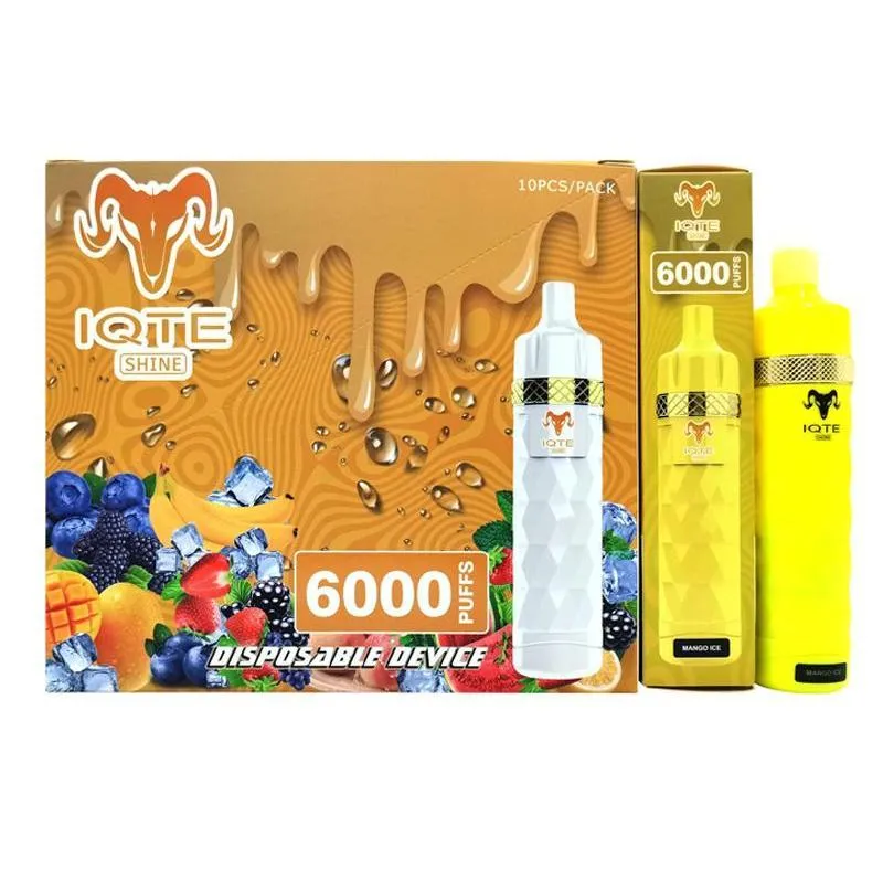 100% oryginalne IQTE Filex Shine 6000 Puffs 850mah 15 ml prefilowane urządzenie jednorazowe Vape Autoryzowane 10 kolorów Cigarrillos desechables Randm Tornado