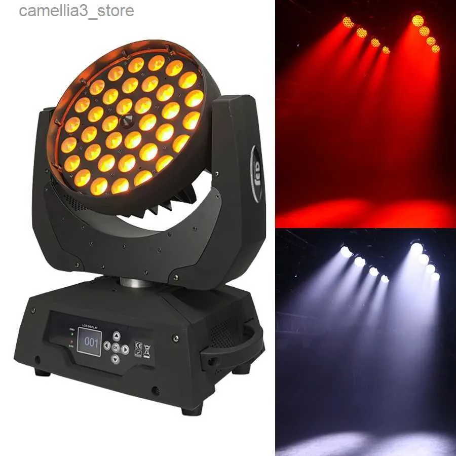 Moving Head Lights LedMoving Head Wash Zoom 36x18wLED Moving Head Light 6in1 RGBWA + UV Color Beam Stage Light Adequado para festas de clube Casamento DJ Q231107