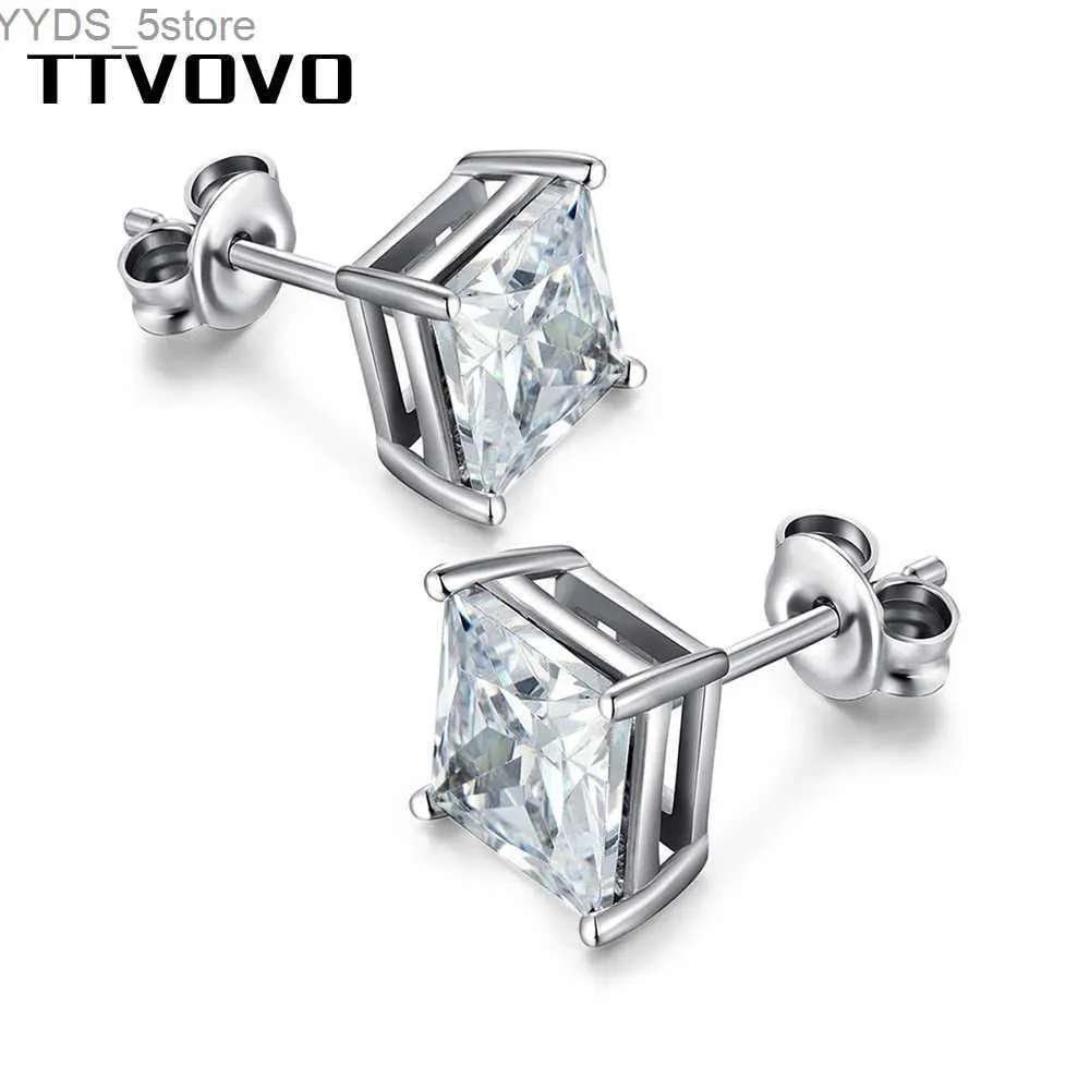 Stud TTVOVO Authentic 925 Sterling Cubic Zirconia CZ Stud Earrings for Women Men Wedding Bridal Earring Brincos S925-Sterling-Jewelry YQ231107