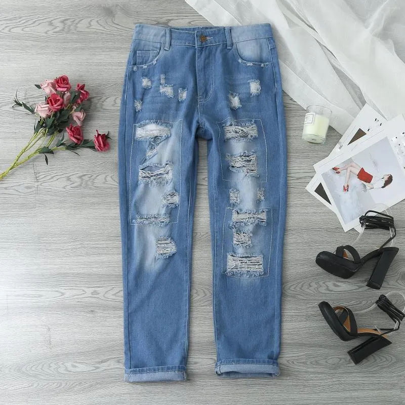 Jeans da donna Pantaloni da donna in denim effetto vissuto elasticizzati strappati sul jeans da donna