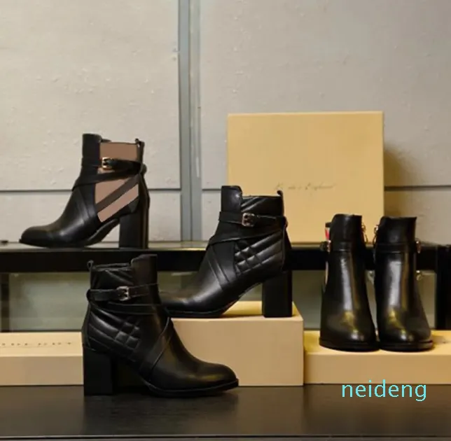 Botas de grife zipautumn inverno novas botas xadrez de alta qualidade botas femininas estilo clássico sapatos martens verificado couro chelsea