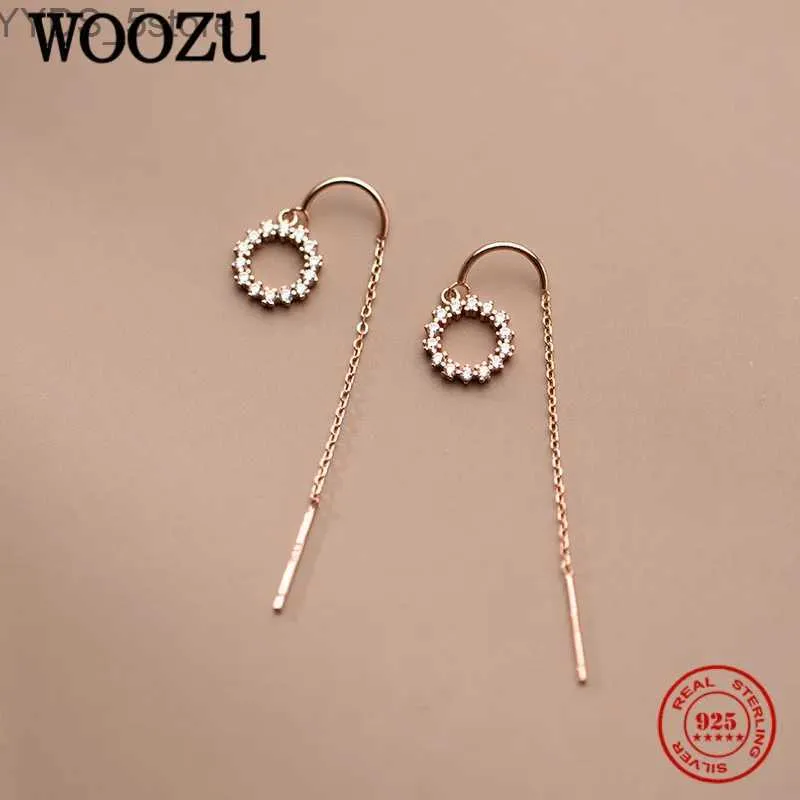 Stud WOOZU Real 925 Sterling Silver Bohemian Hollow Circle Zircon Tassel Stud Earrings For Women Girl Ear Line Piercing Jewelry Gift YQ231107