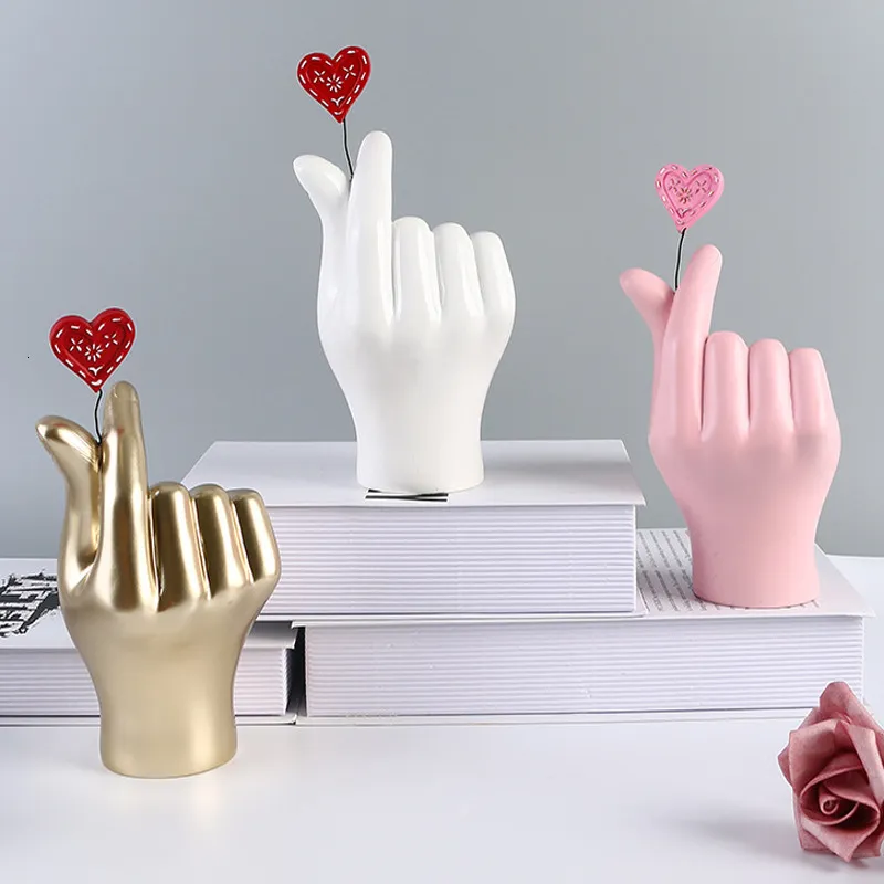 Decorative Objects Figurines Nordic Gesture Finger Figurine Love Heart Hand Ornament Modern Home Decoration Accessories Room Desktop Resin Sclupture 230406