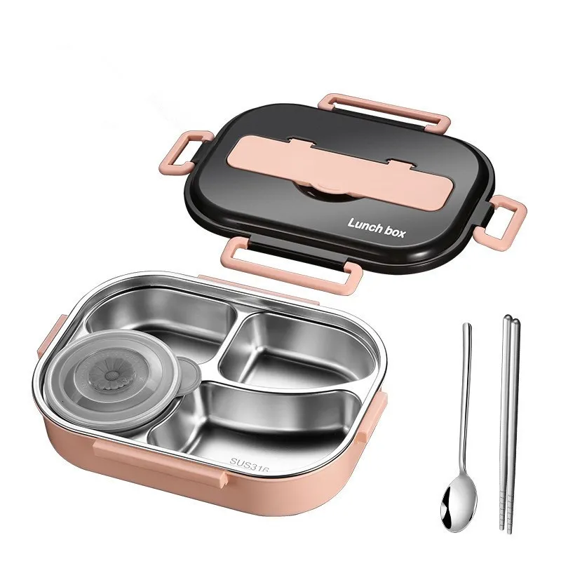 Bento Boxes 304 stainless steel lunch box bento box suitable for children's offices soup bowl with spoon and chopsticks lunch container food storage box 230407