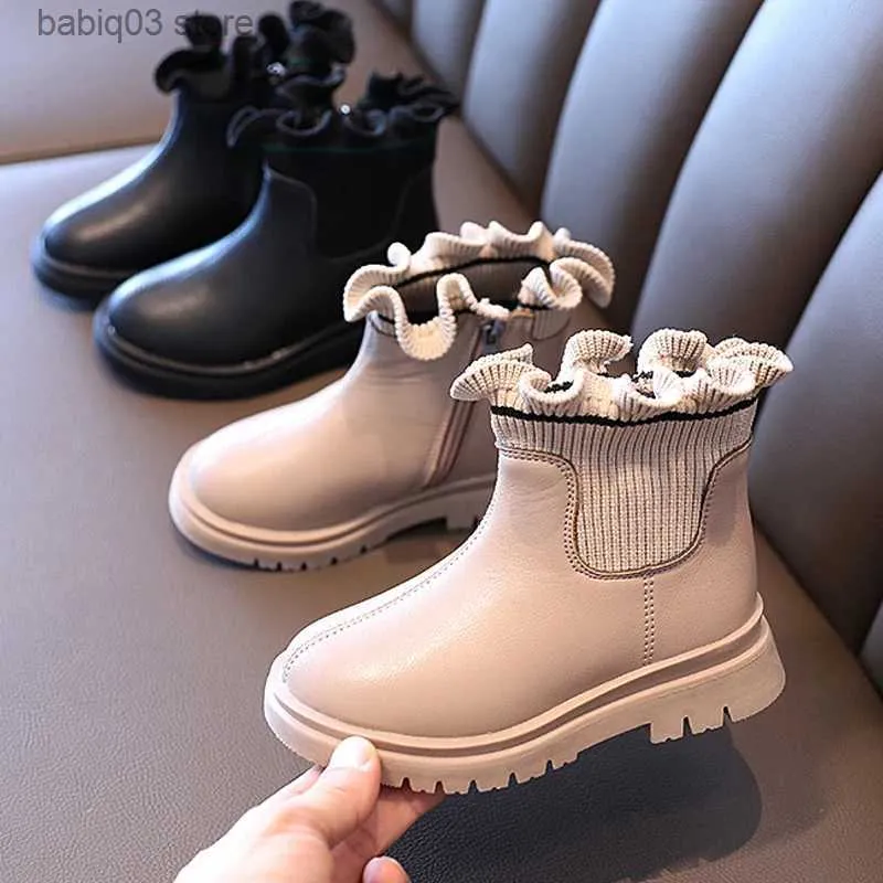 Botas New Brand Girl Botas Chelsea de cuero suave para niños Zapatos casuales Moda Transpirable Princesa para niños Botas cortas antideslizantes T231107