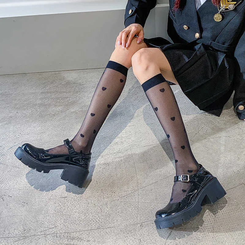 5 PC Sexy Socks Sexy Dot Love Silk Stockings Woman Summer Transparent Long Stocking Thin Jk High Knee Socks Leg Elastic Dress Calcetines Media Z0407