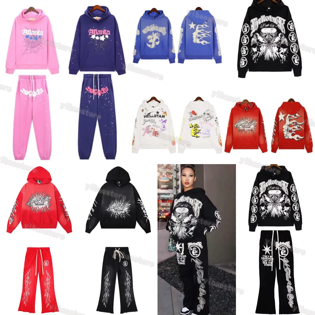 Hellstar Sweats à capuche pour hommes Sweatshirts High Street Polaire Y2K Graphique à capuche Harajuku Stranger Things Oversize Perdre Chaud Pull Sweatshirts Lâche Hip Hop Sweat à capuche