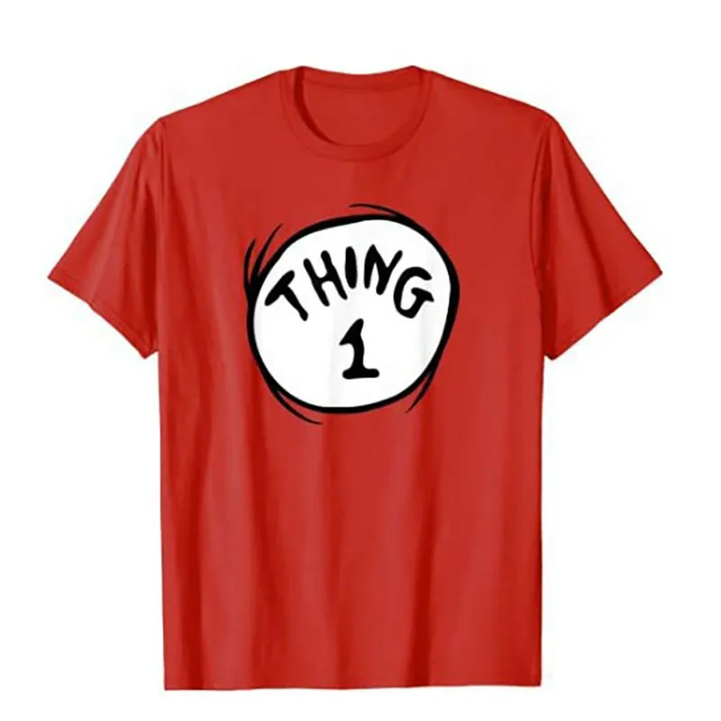 Женская футболка Thing 1 Thing 2 красная футболка для печати для мужчин и женских шриппов спортивной модной одежды 230406