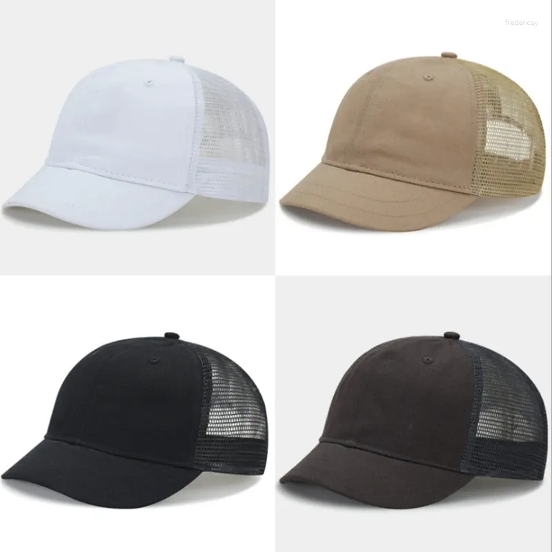 Bola Caps WZCX Curto Brim Trucker Cap Homens Malha Respirável Verão Cor Sólida Ao Ar Livre Vintage Ajustável Unisex Pai Chapéu Baseball