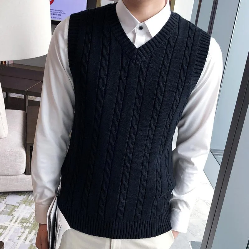 Men s Vests Mens Sweater Vest Men Gilet Homme Vintage Korean Knit Chandail Pull Sans Manche Comfort FashionMen s