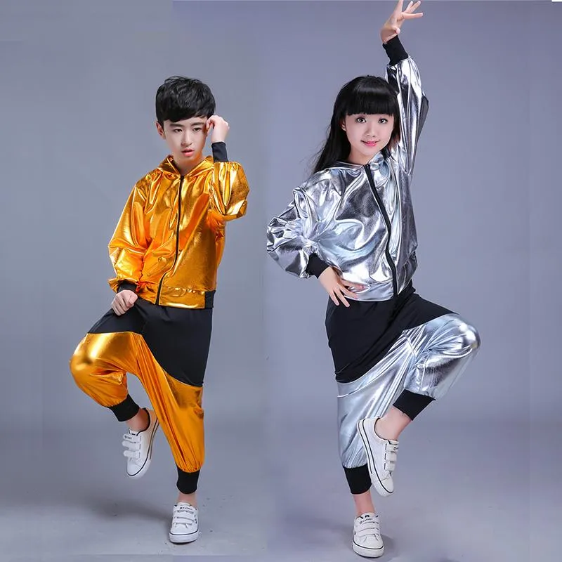 Completi di abbigliamento Abiti da palcoscenico per bambini Modern Jazz Felpa Hip Hop Dance Eseguire Tuta da tuta Costume per ragazze Ragazzi 4