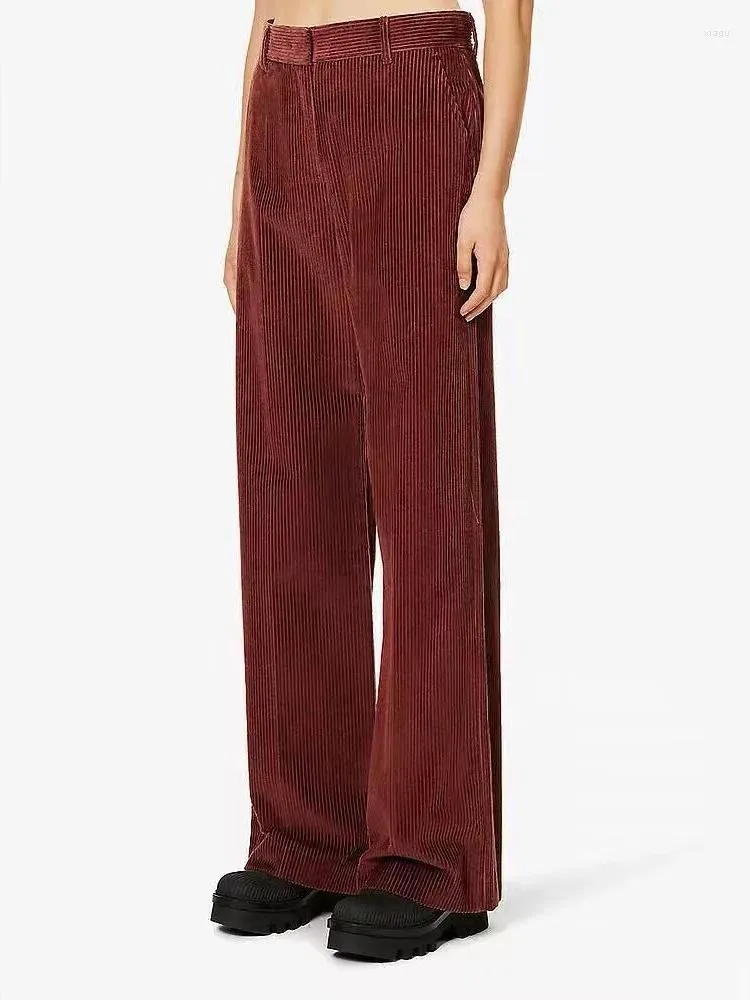 Pantalon femme couleur unie femmes taille haute droite rayé velours côtelé dames tout-Match pantalon large automne 2023